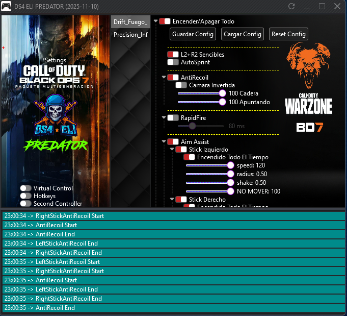 DS4 ELI Predator: panel con anti‑recoil, rapid fire, aim assist y perfiles